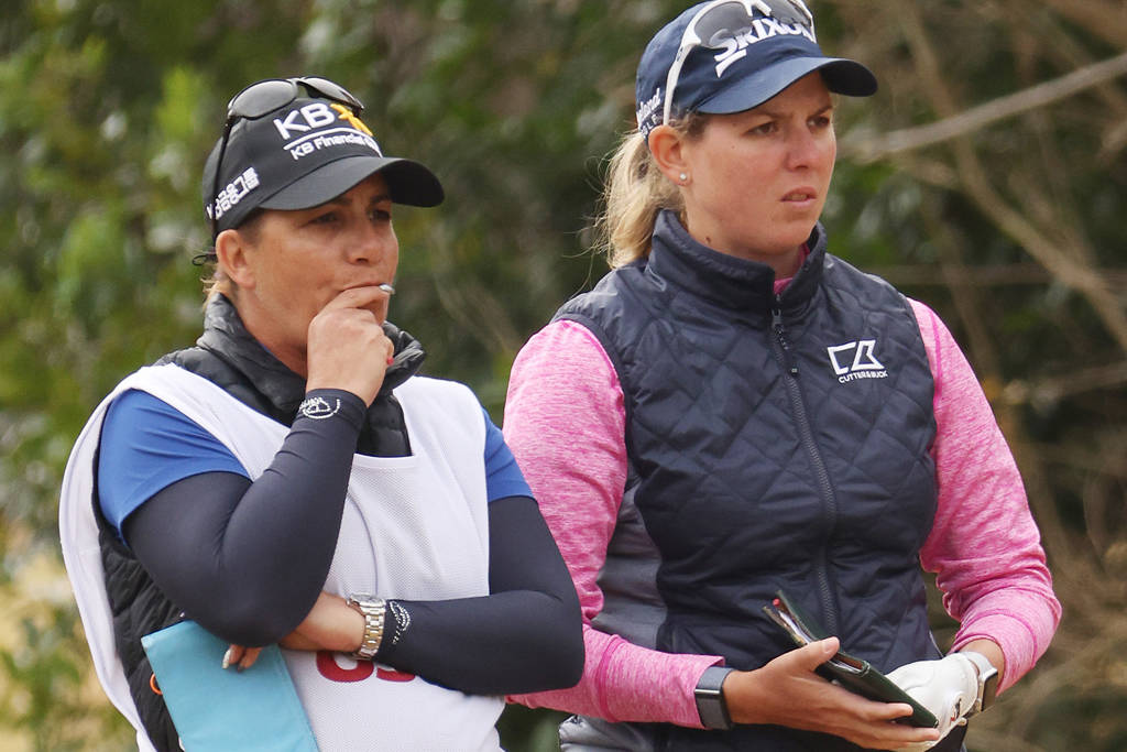 Ashleigh Buhai (right) with her caddie Tanya Paterson during the US Women's Open.